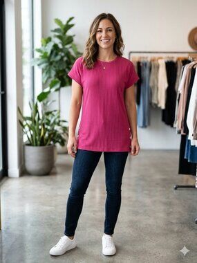Pink Ribbed Top w/ Side Buttons  Size XL